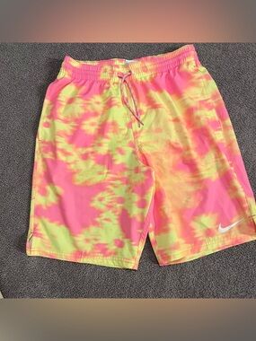 Nike Neon Pink and Neon Yellow Tie-Dye Swim Shorts